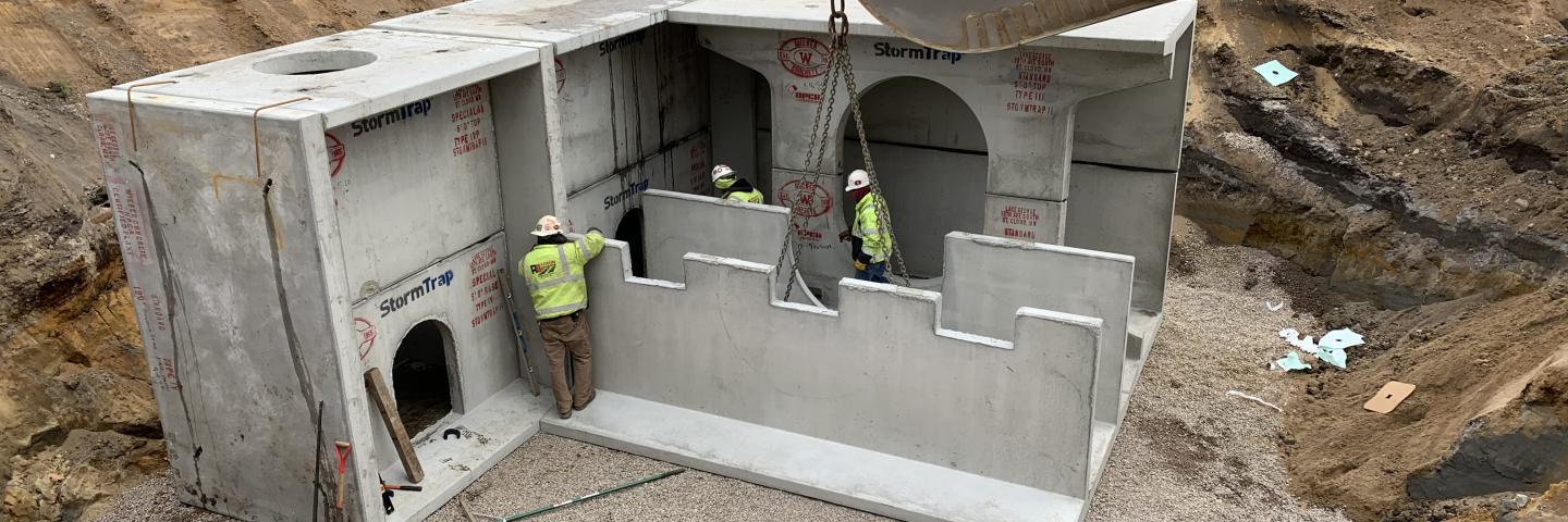 Image of in-progress installation of stormwater treatment facility near Lake George