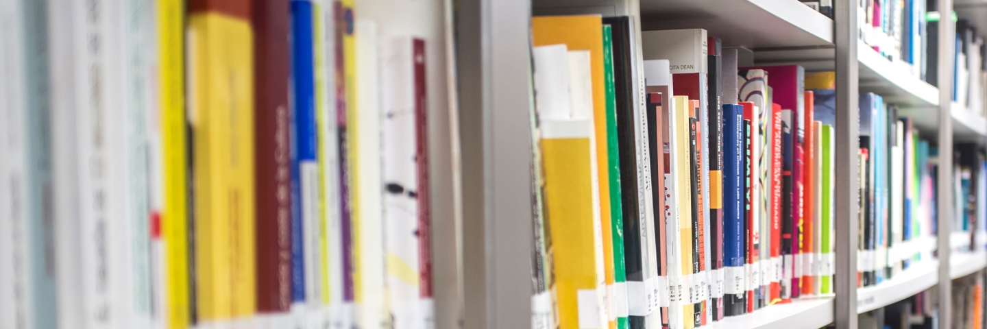 Shelves filled with library books.