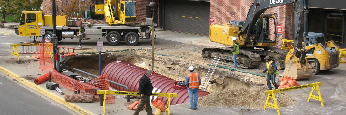 underground storage tank being installed