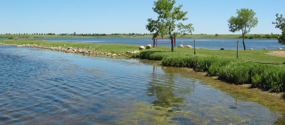 Del Clark Lake resevoir, part of the Lac qui Parle River Watershed 