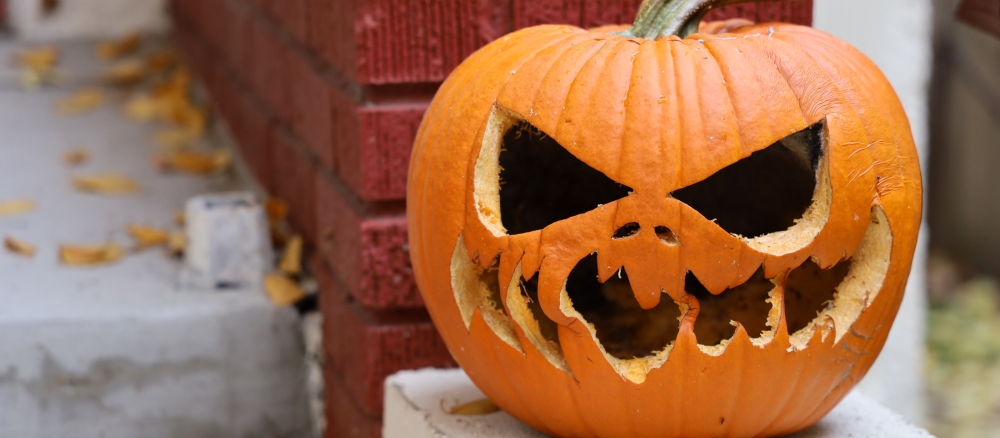 Halloween jack-o-lantern on a stoop