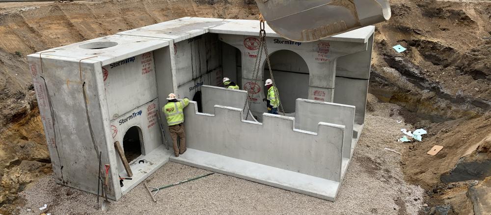 Image of in-progress installation of stormwater treatment facility near Lake George