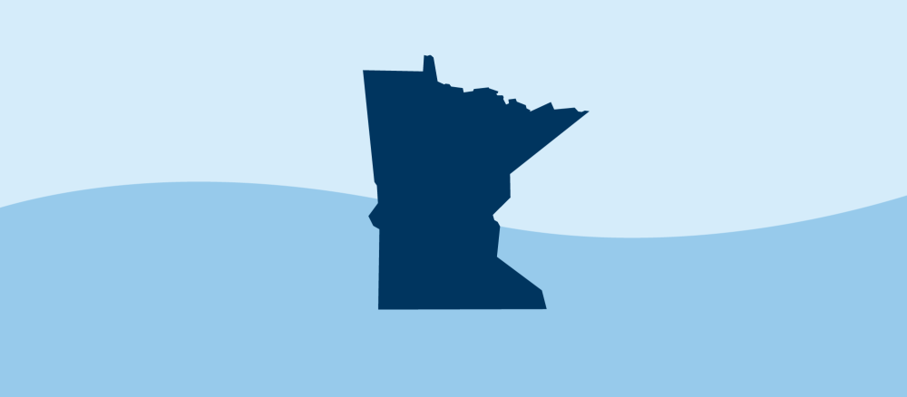Outline of the state of Minnesota on a blue background