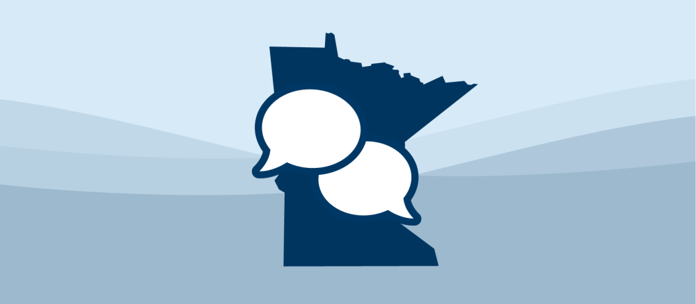 Minnesota shaped icon with two speech bubble icons