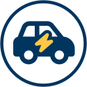 icon of a car with a lightning bolt, depicting renewable energy