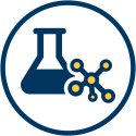an icon of a lab beaker and an atom molecule