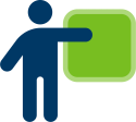 shape of person pointing at a display