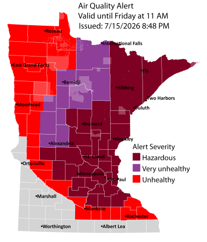 map of air quality alert issued for July 14, 2026 (evening)