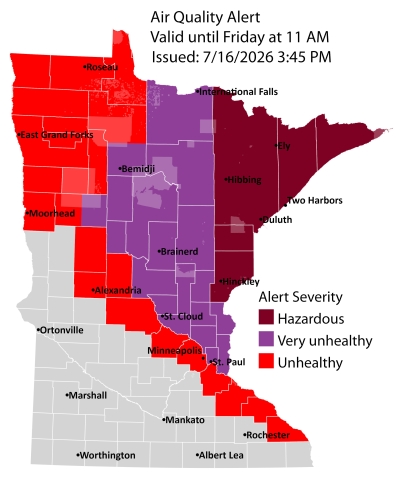 map of air quality alert issued for July 16, 2026