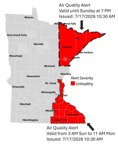 map of air quality alert issued for July 18, 2026