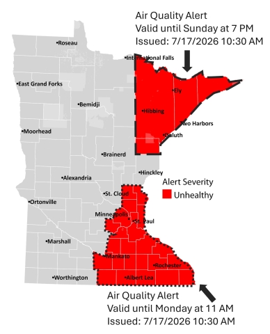 map of air quality alert issued for July 19, 2026