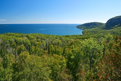 Forested hills along Lake Superior.