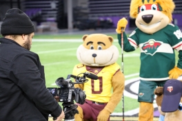 Students from Century College film mascots from Minnesota sports teams