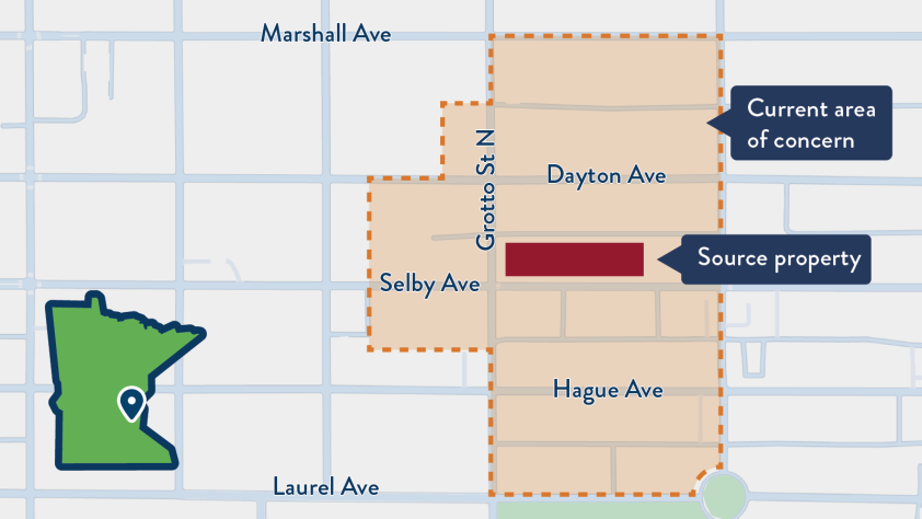 map of the area around the intersection of Selby Ave. and Grotto St. in Saint Paul, Minnesota.