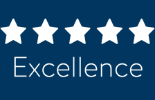 Five white stars and the word Excellence on a blue background