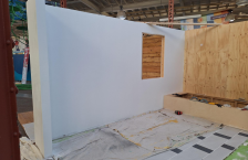 Half wall and flooring for reuse room exhibit at the Minnesota State Fair
