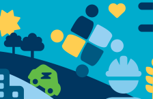 Report cover art with icons reflecting action and investments to address climate change