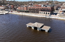 The Lowell Park gazebo submerged in flood water except for the roof in Stillwater, Minnesota.