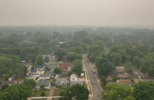 hazy skies over St. Louis Park during an air quality alert in the summer of 2023