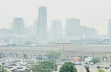 hazy skies in St. Paul during an air quality alert in the summer of 2023