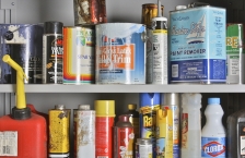 A cabinet of household hazardous waste products.