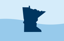 Outline of the state of Minnesota on a blue background