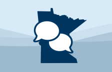 Minnesota shaped icon with two speech bubble icons