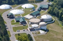 Aerial photo of a wastewater treatment plant.