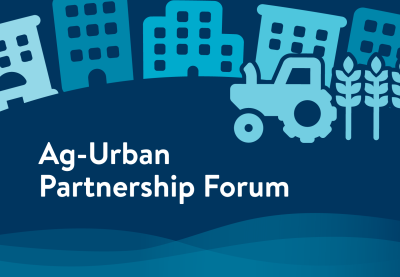 Silhouette of urban and rural landscapes. Text reads Ag-Urban Partnership Forum.