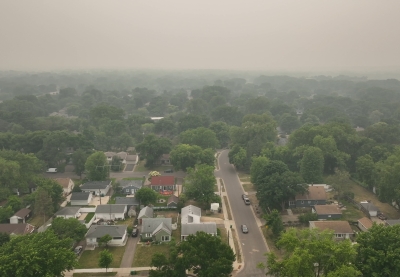 hazy skies over St. Louis Park during an air quality alert in the summer of 2023