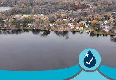 Aerial view of the shoreline of Kohlman Lake. 