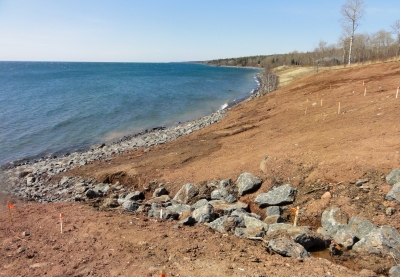 Sediment in Lake Superior along the shoreline from a construction site with no erosion control.