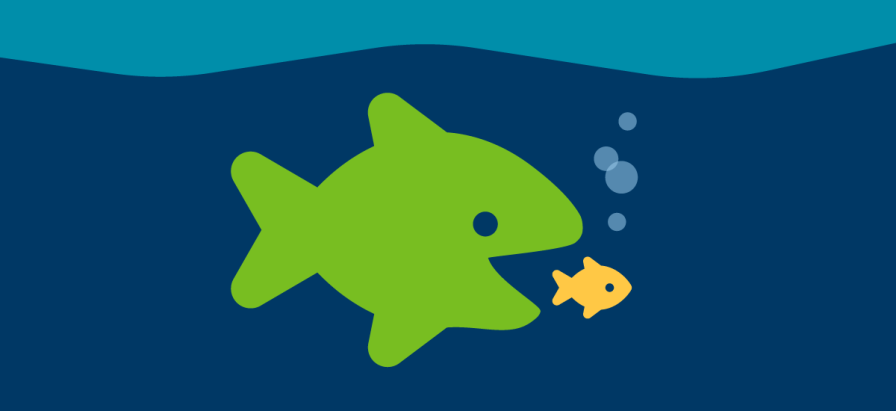 Graphic of a smiling larger fish getting ready to eat a smaller fish.