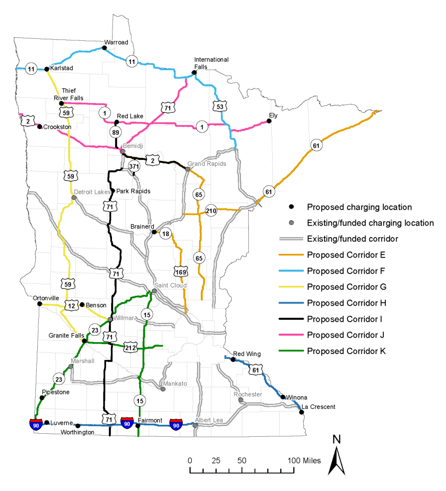 Map: Electric vehicle fast charging stations - proposed corridors