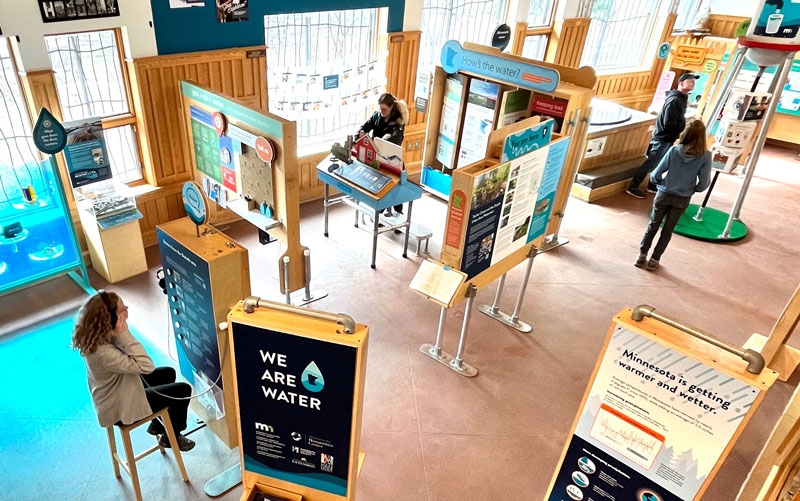 Bird's eye view of the We Are Water traveling exhibit in Duluth