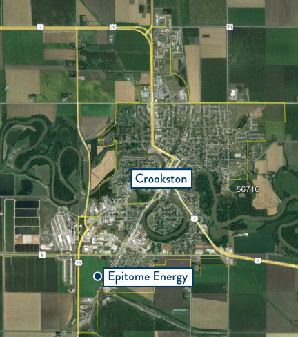 A map showing the location of the new proposed facility (located in the southwestern portion of the City of Crookston in Polk County)