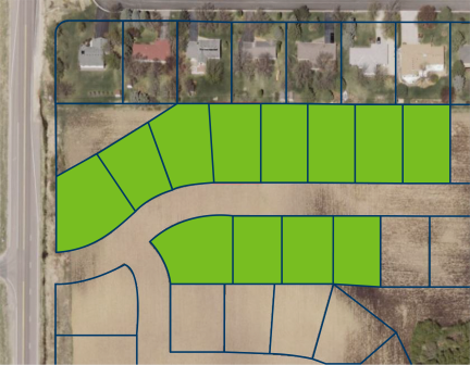 Common plan of development highlighting 12 lots in a 30 acre development.
