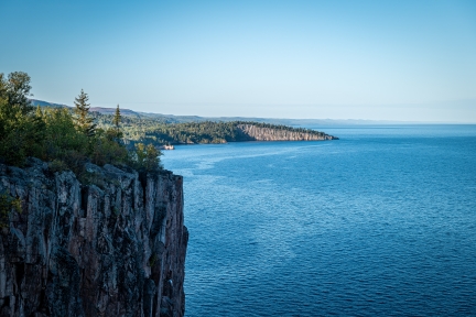 View of Lake Superior and north shore cliffs from the overlook of Palisade Head.
