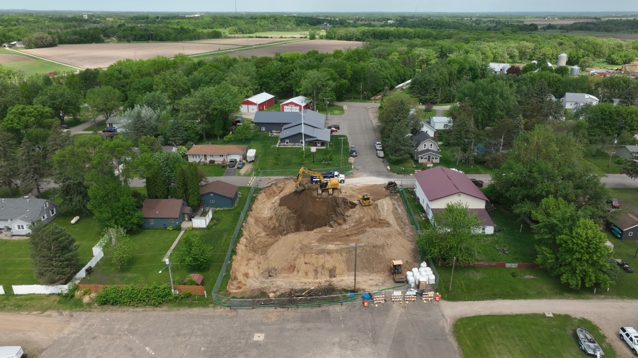Remediation work takes place at a former gas station site in Flensburg, Minnesota.