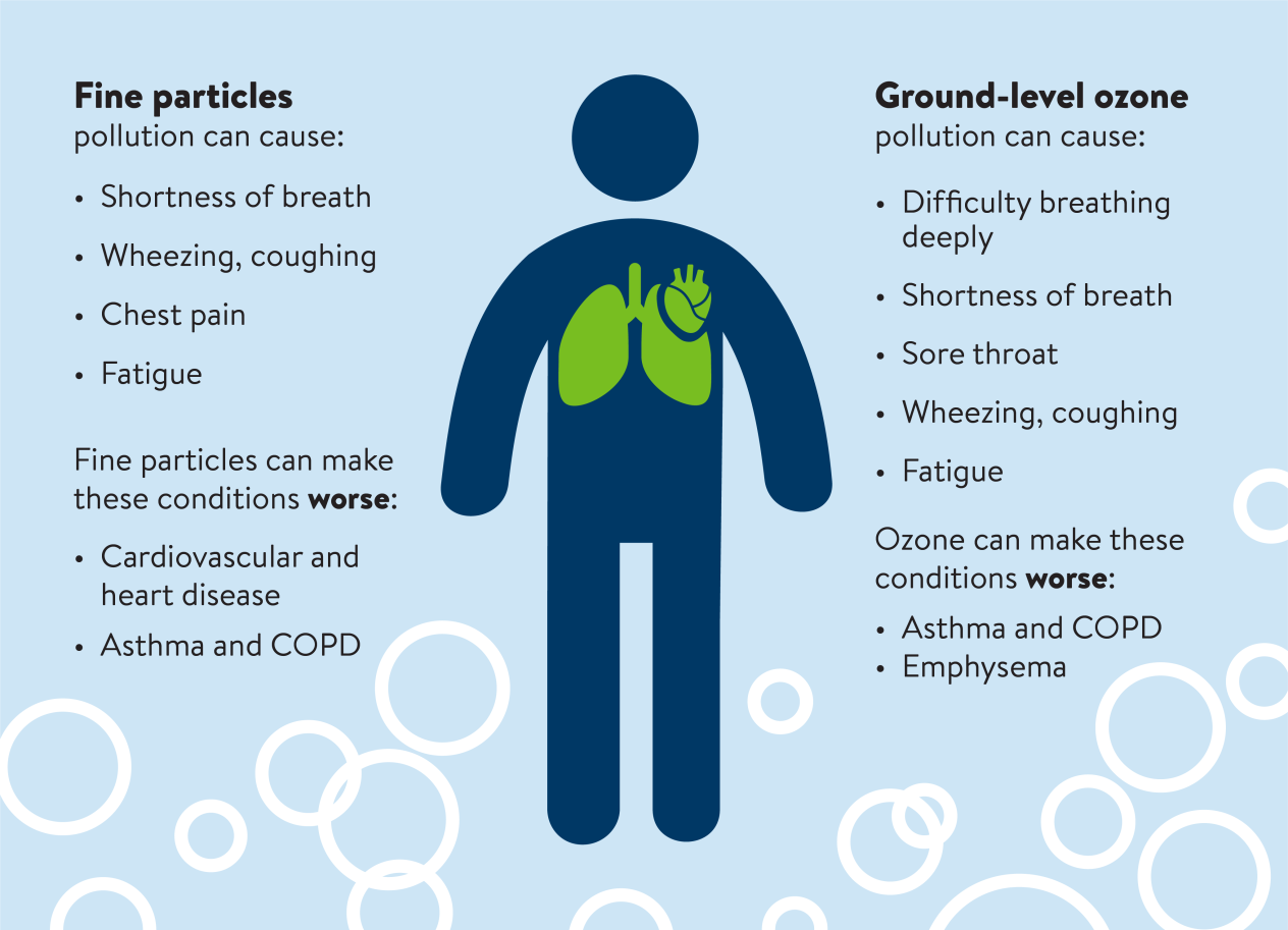 List of health effects of air pollution with the icon of a person showing the heart and lungs.
