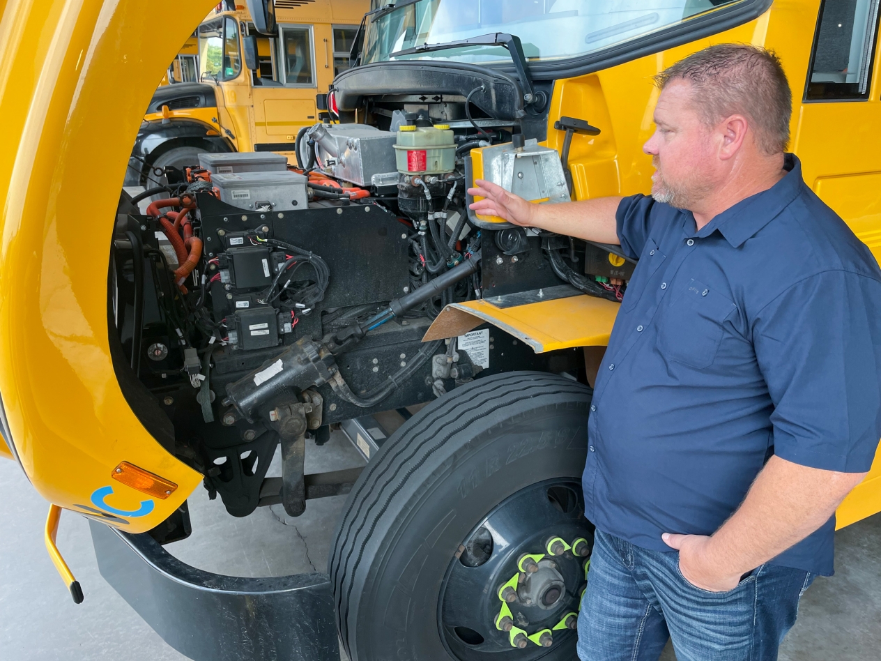 under the hood of an electric school bus