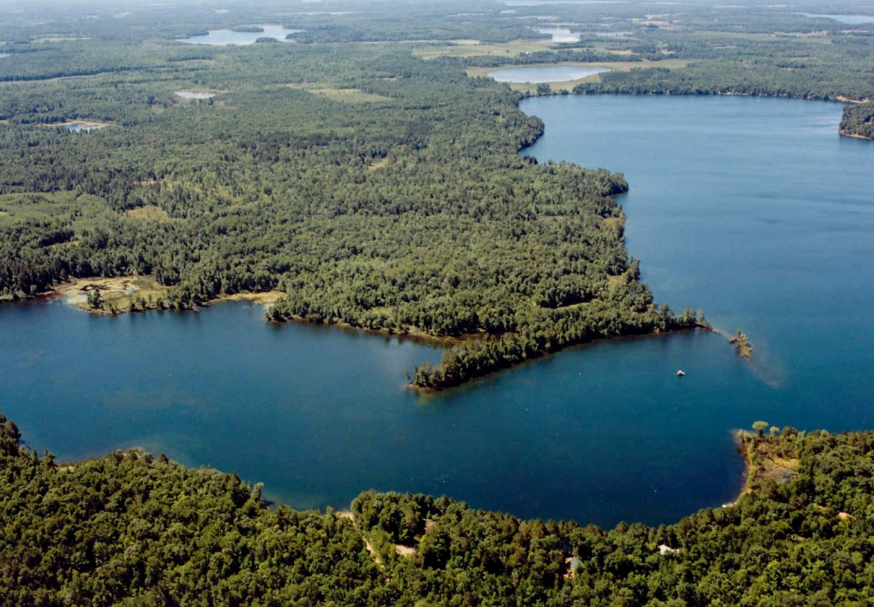 Aerial view of Leech Lake River. 
