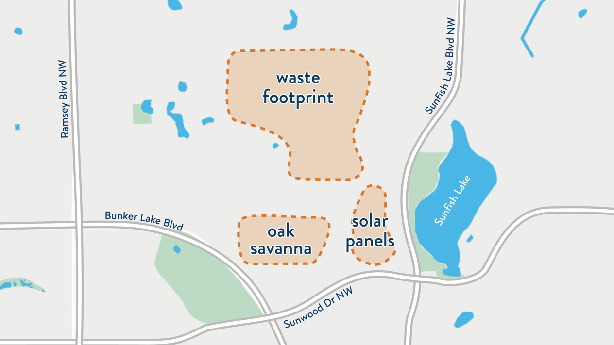 map showing Ramsey-Anoka landfill area